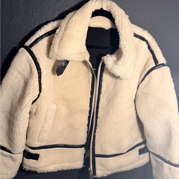 Zara Black and White Sherpa Jacket - Picture 2 of 5